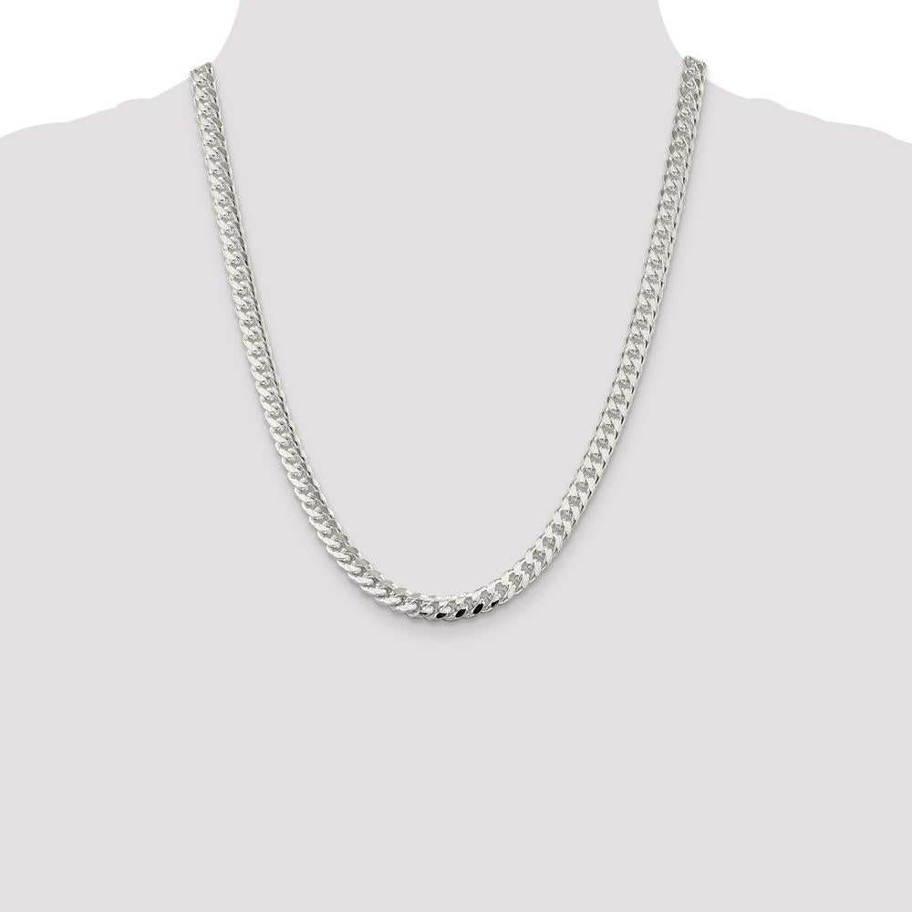 Sterling Silver 7mm Domed Curb Chain with Diamond-Cut Texture - 22 Inch by Lumare Gioia