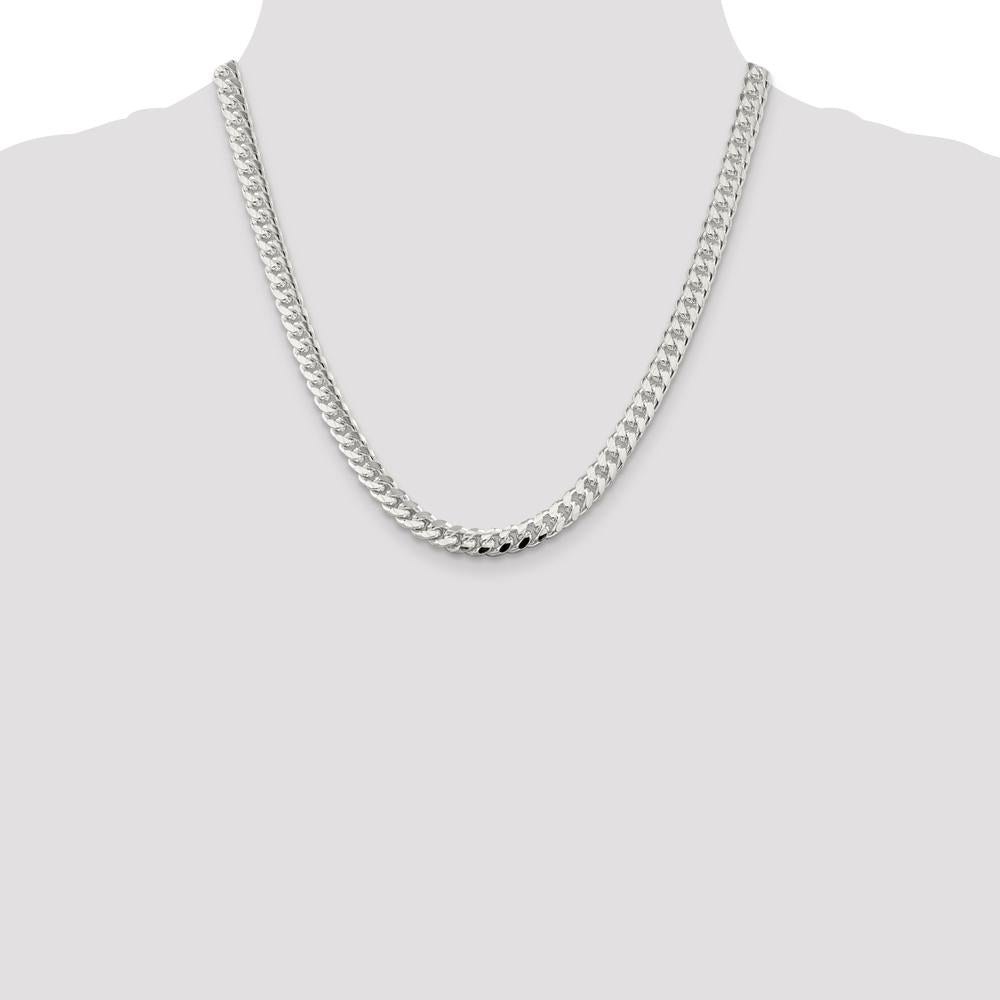 Sterling Silver 7mm Domed Curb Chain with Side Diamond-Cut Detail - 20 Inch Length by Lumare Gioia