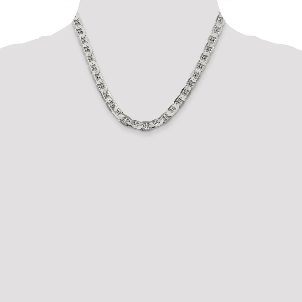 Sterling Silver 7mm Flat Anchor Chain Necklace - 18" with Lobster Clasp by Lumare Gioia