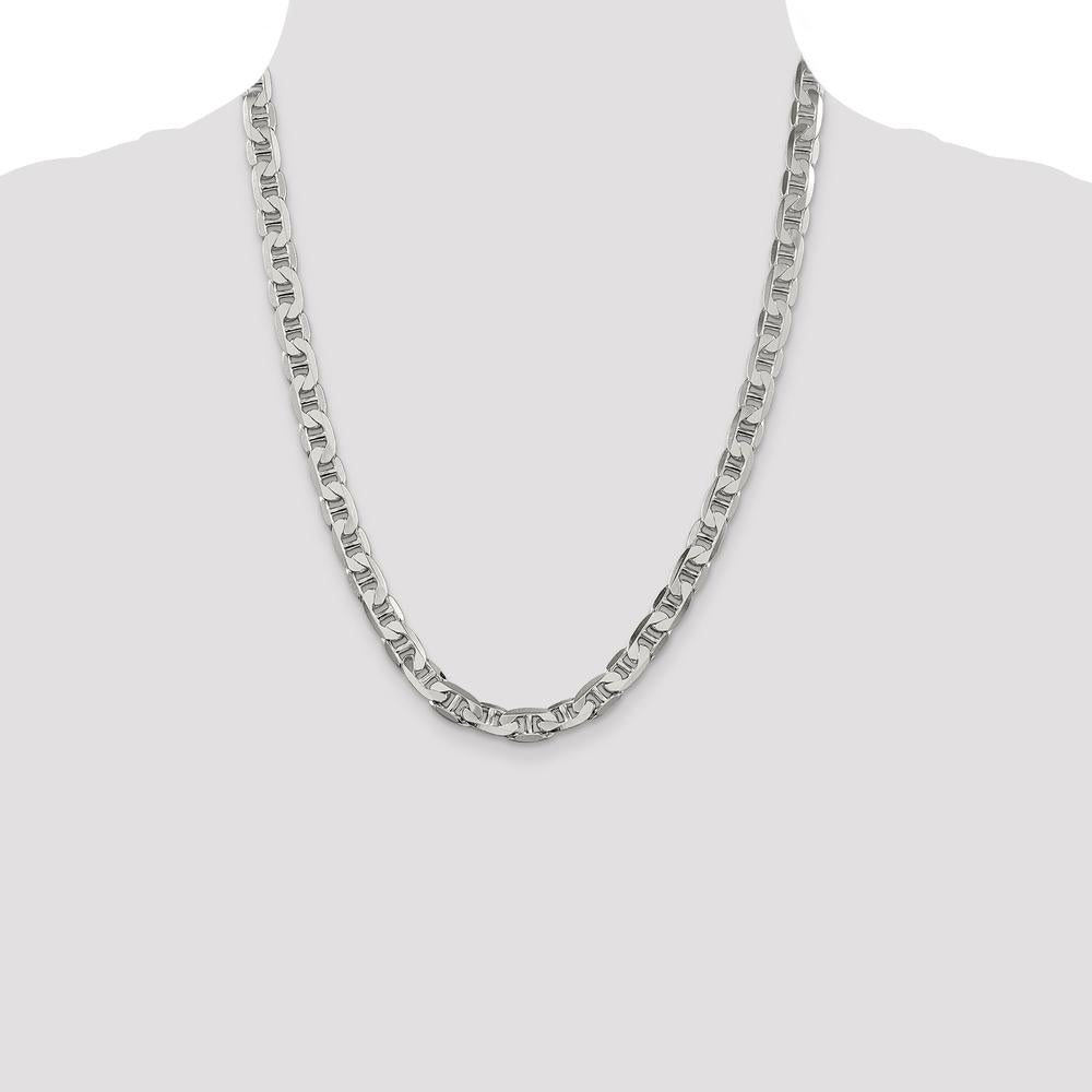 Sterling Silver 7mm Flat Anchor Chain Necklace - 22 Inches by Lumare Gioia