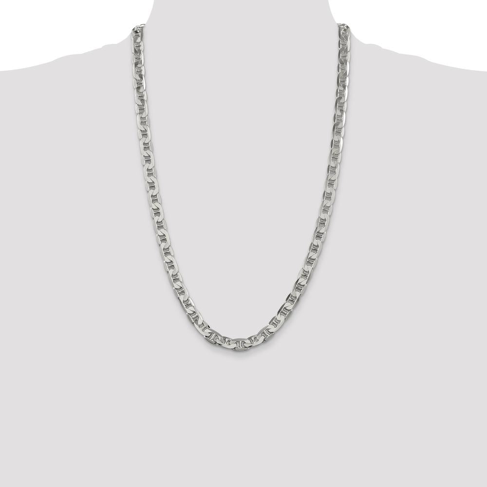 Sterling Silver 7mm Flat Anchor Chain Necklace - 26 inches with Polished Finish and Lobster Clasp by Lumare Gioia