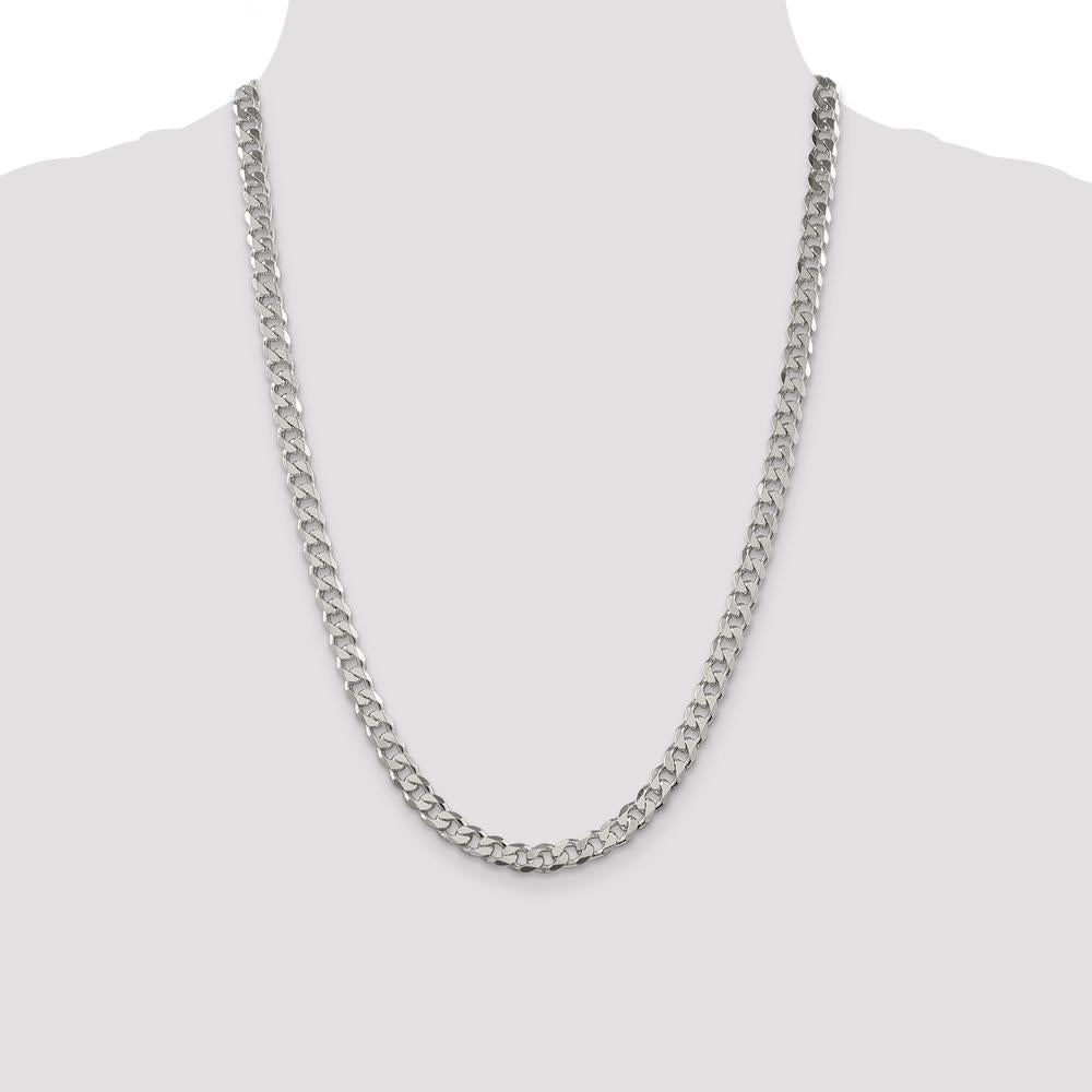 Sterling Silver 7mm Pavé Curb Chain Necklace - 24 Inches by Lumare Gioia