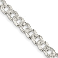 Sterling Silver 7mm Pavé Curb Chain Necklace - 26" Long by Lumare Gioia