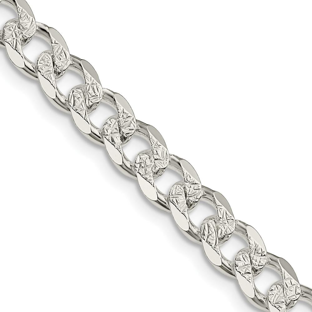 Sterling Silver 7mm Pavé Curb Chain Necklace - 26" Long by Lumare Gioia