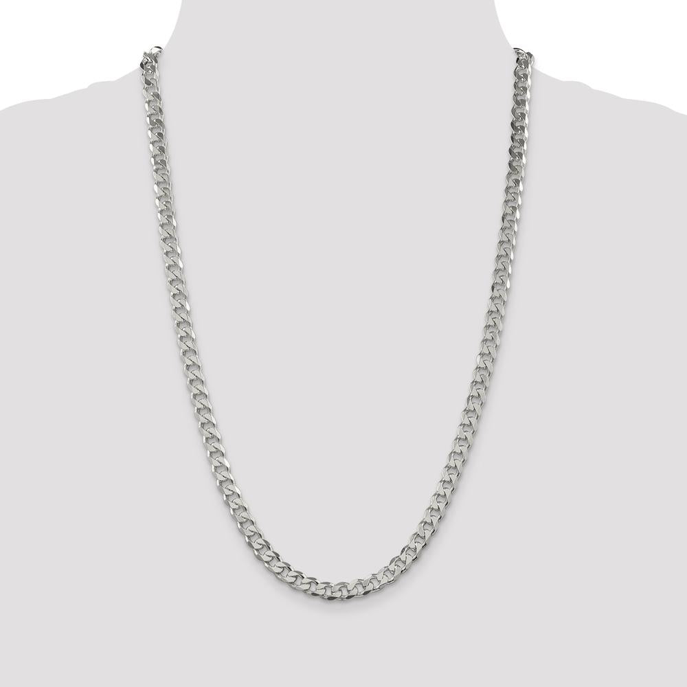 Sterling Silver 7mm Pavé Curb Chain Necklace - 26" Long by Lumare Gioia