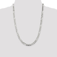 Sterling Silver 7mm Pavé Flat Figaro Chain Necklace - 24 Inches by Lumare Gioia
