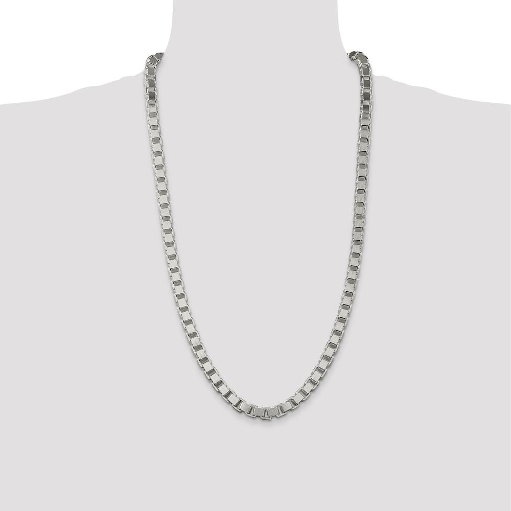Sterling Silver 7mm Polished Box Chain Necklace - 28 Inches with Lobster Clasp by Lumare Gioia
