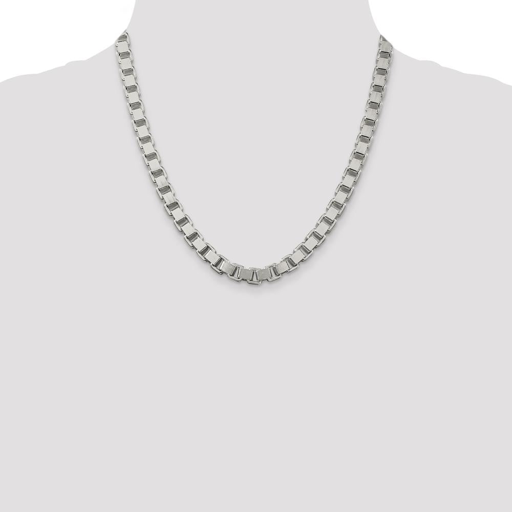 Sterling Silver 7mm Polished Box Chain Necklace with Lobster Clasp - 20 Inches by Lumare Gioia