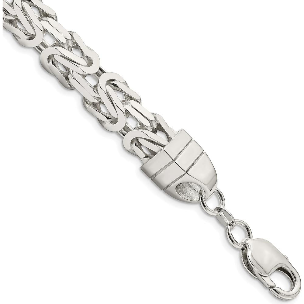Sterling Silver 8.25mm Byzantine Chain Bracelet with Polished Finish - Unisex Design by Lumare Gioia