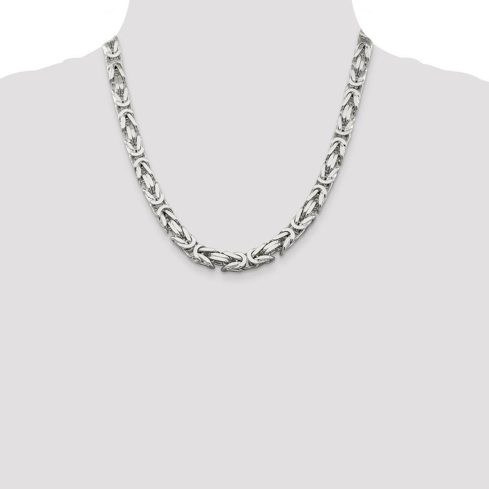 Sterling Silver 8.25mm Byzantine Chain Necklace - 20" Solid Polished Link Style by Lumare Gioia