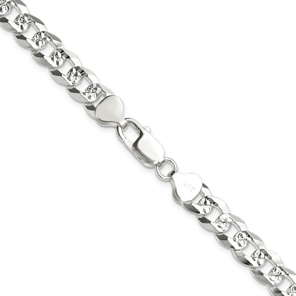 Sterling Silver 8.25mm Diamond-Cut Pave Curb Chain - 18 inches by Lumare Gioia