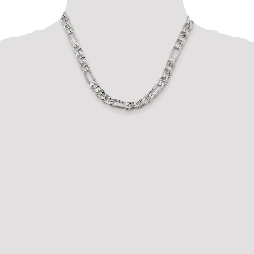 Sterling Silver 8.25mm Figaro Anchor Chain Necklace - 18 Inches by Lumare Gioia