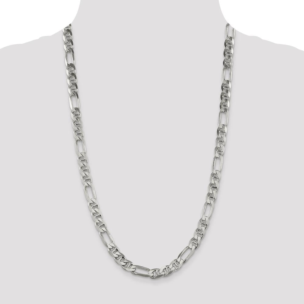 Sterling Silver 8.25mm Figaro Anchor Chain Necklace - 26" Length with Polished Finish by Lumare Gioia