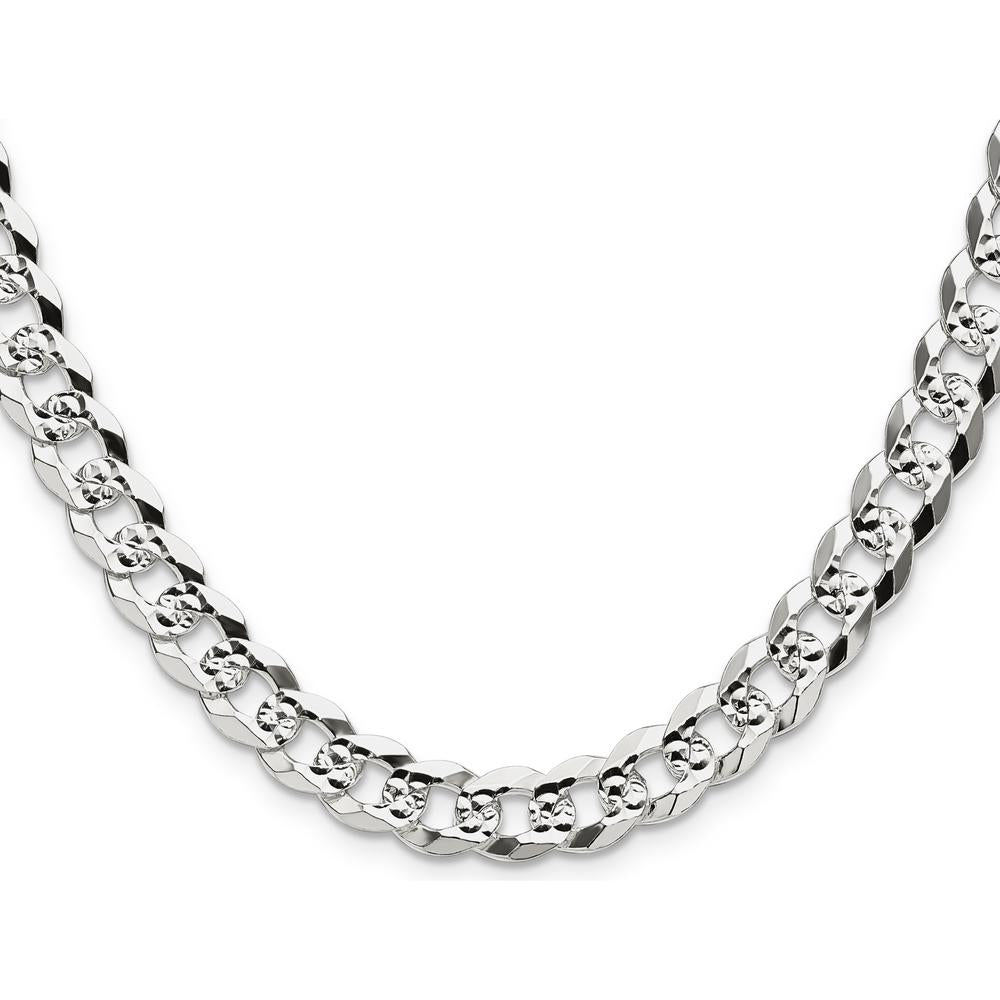 Sterling Silver 8.25mm Flat Diamond-Cut Pave Curb Chain - 20 inches by Lumare Gioia