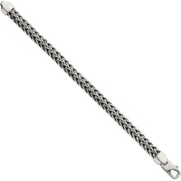 Sterling Silver 8.25mm Spiga Chain Bracelet with Lobster Clasp - Polished & Antiqued Finish by Lumare Gioia