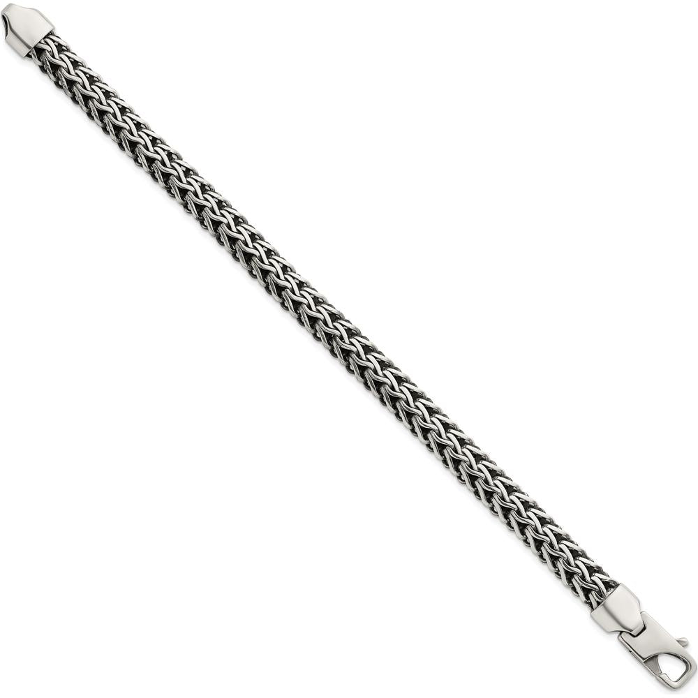 Sterling Silver 8.25mm Spiga Chain Bracelet with Lobster Clasp - Polished & Antiqued Finish by Lumare Gioia