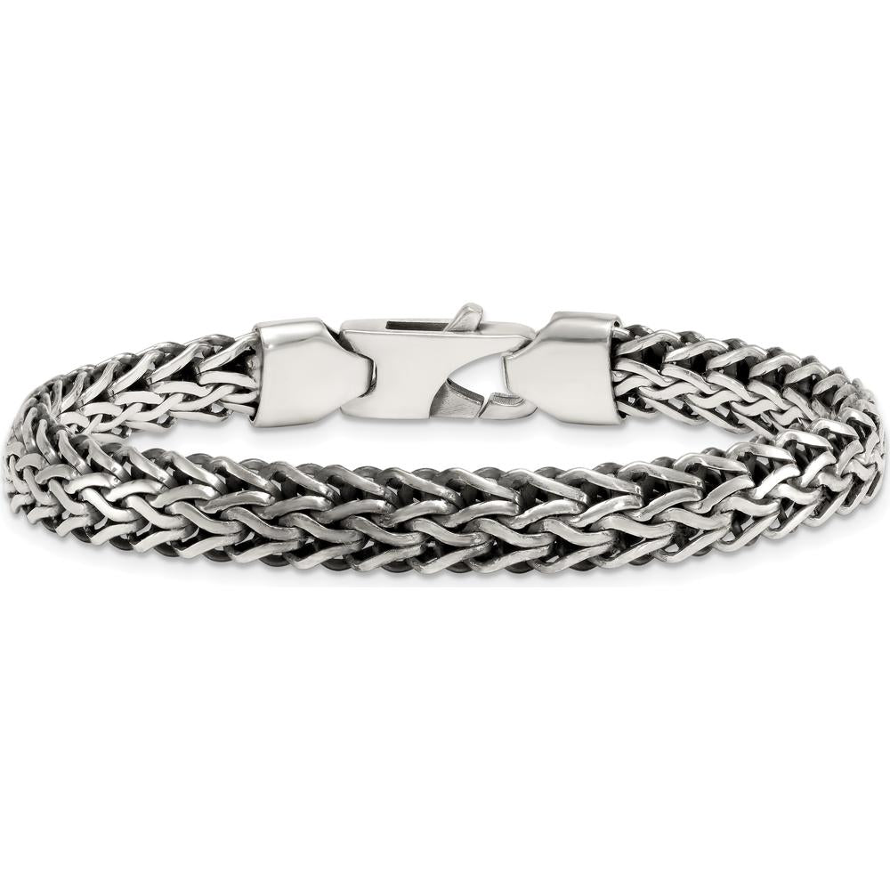 Sterling Silver 8.25mm Spiga Chain Bracelet with Lobster Clasp - Polished & Antiqued Finish by Lumare Gioia