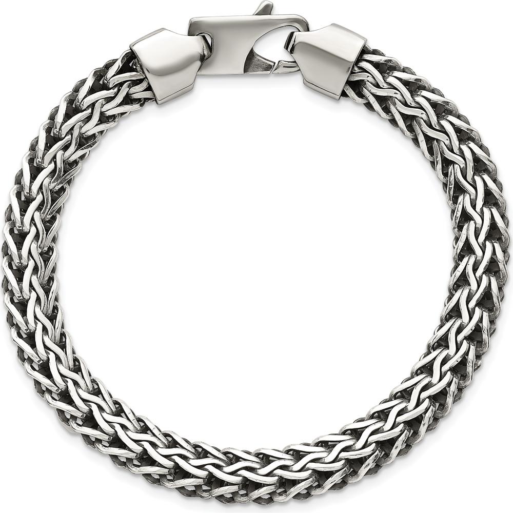 Sterling Silver 8.25mm Spiga Chain Bracelet with Lobster Clasp - Polished & Antiqued Finish by Lumare Gioia