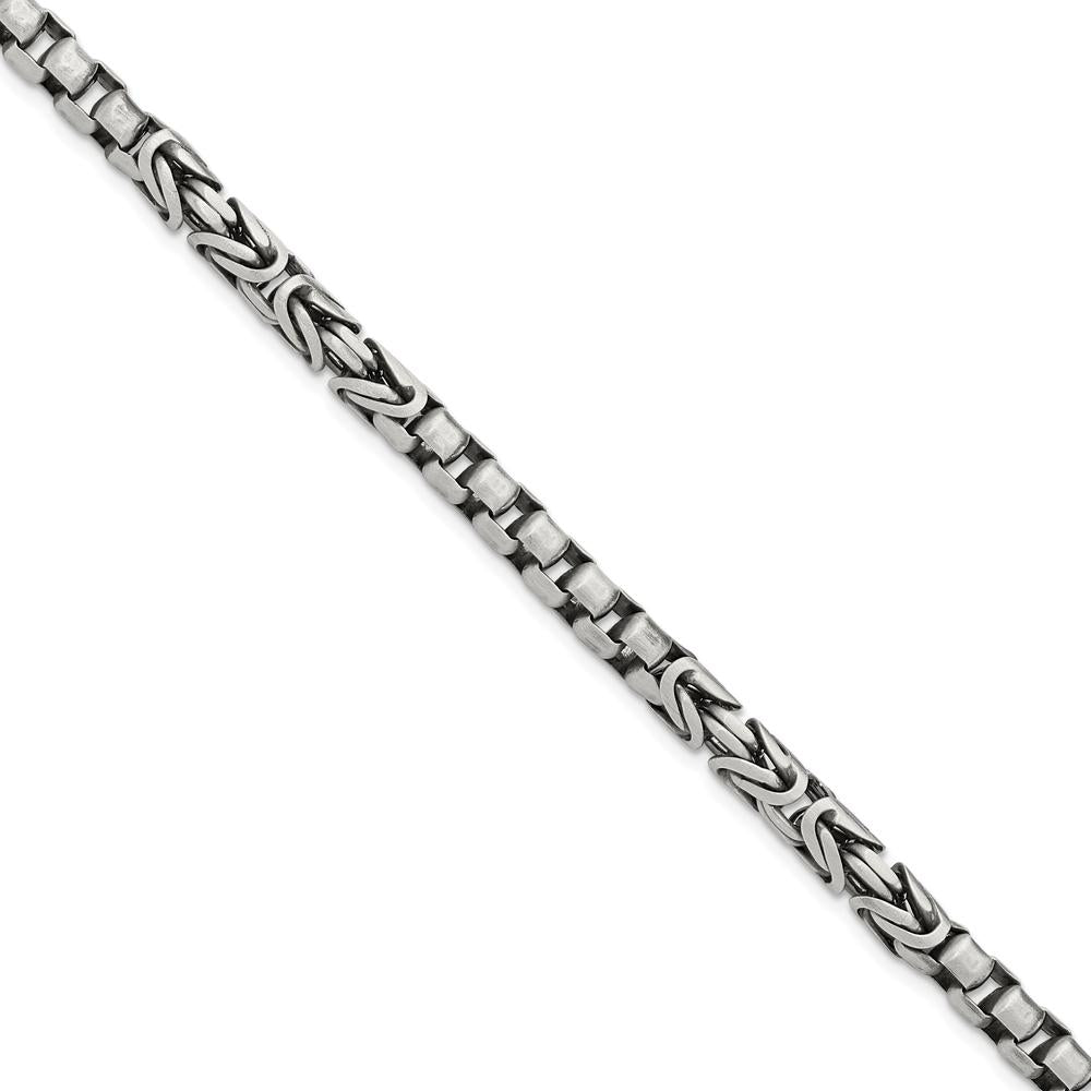 Sterling Silver 8.5" Antiqued Brush Byzantine/Box Link Bracelet with Rhodium Accents by Lumare Gioia