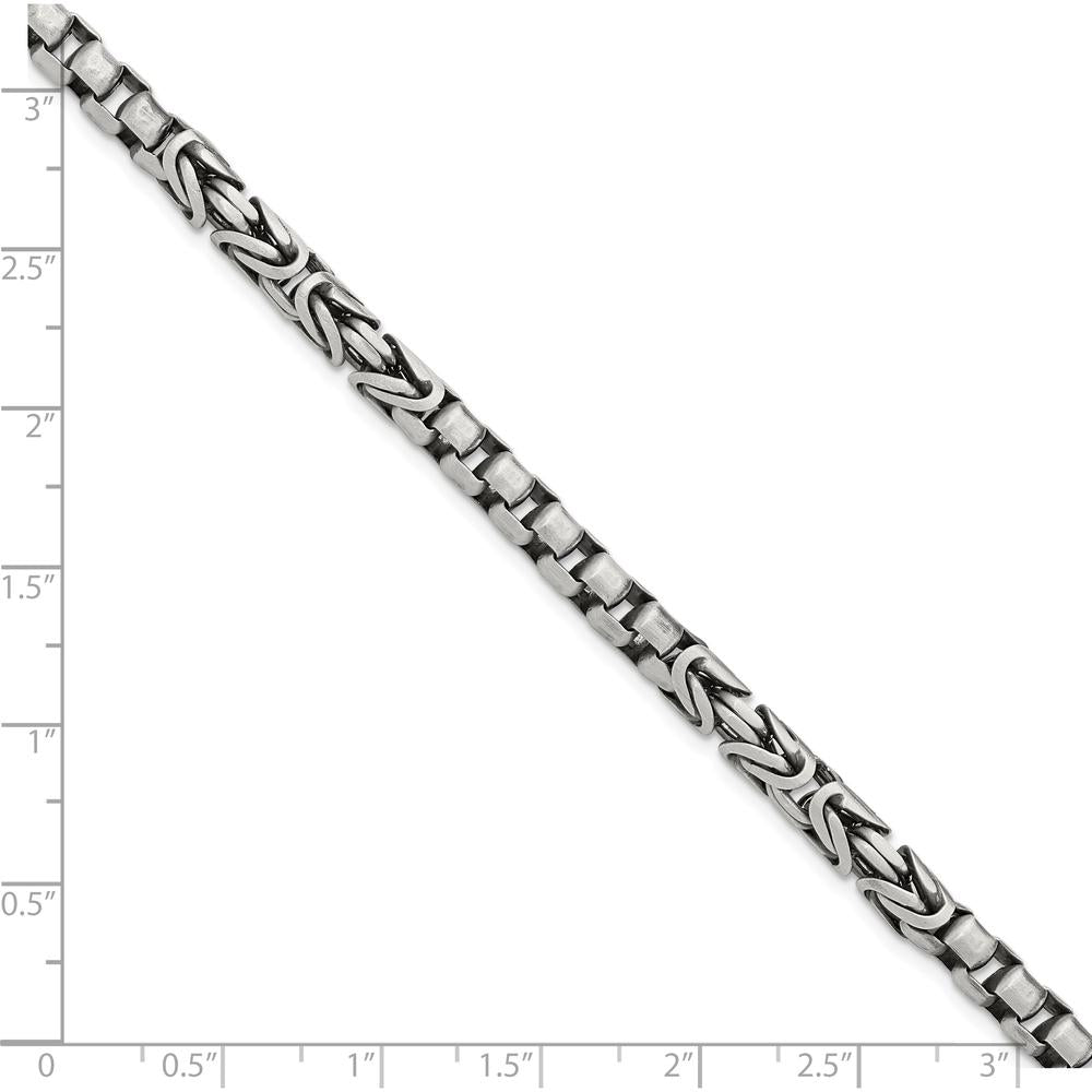 Sterling Silver 8.5" Antiqued Brush Byzantine/Box Link Bracelet with Rhodium Accents by Lumare Gioia