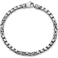 Sterling Silver 8.5" Antiqued Brush Byzantine/Box Link Bracelet with Rhodium Accents by Lumare Gioia