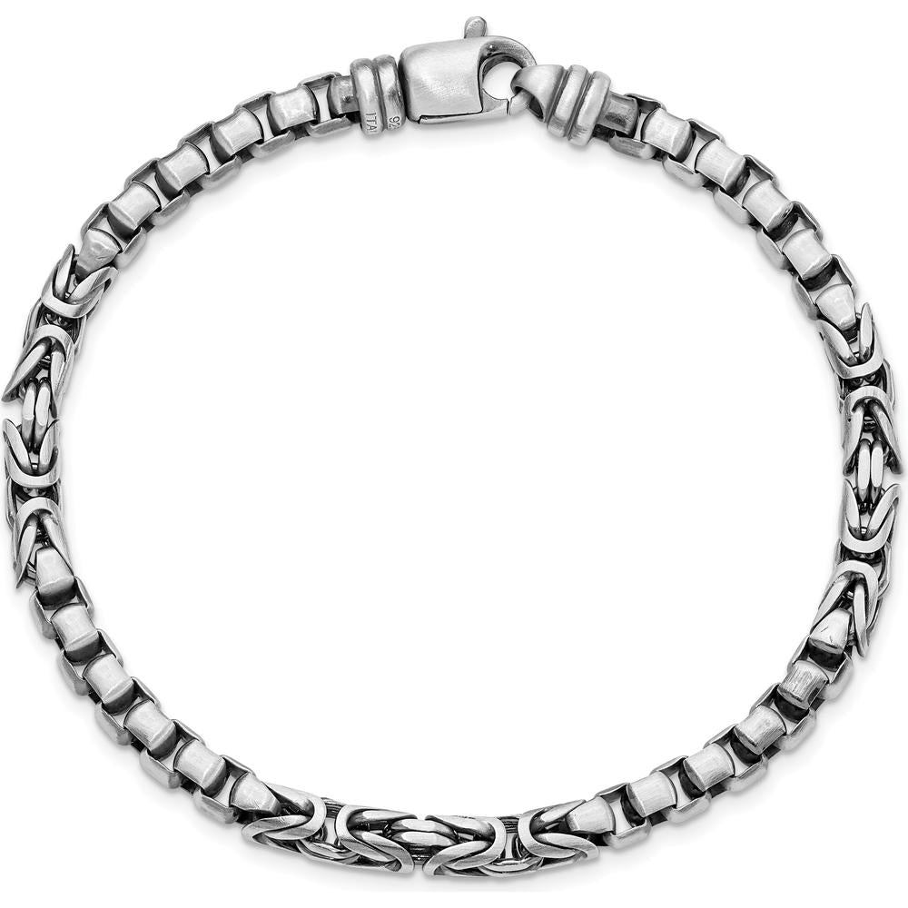 Sterling Silver 8.5" Antiqued Brush Byzantine/Box Link Bracelet with Rhodium Accents by Lumare Gioia