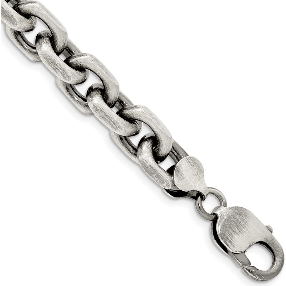Sterling Silver 8.5" Cable Link Chain Bracelet with Diamond-Cut Elongated Open Links by Lumare Gioia