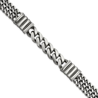 Sterling Silver 8.5" Curb Bracelet with Antiqued & Brushed Finish and Rhodium Accents by Lumare Gioia