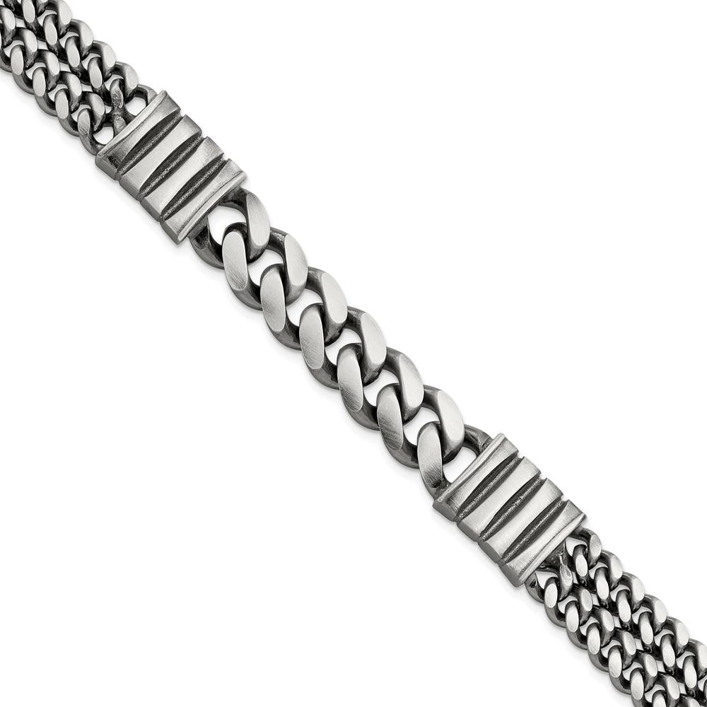 Sterling Silver 8.5" Curb Bracelet with Antiqued & Brushed Finish and Rhodium Accents by Lumare Gioia