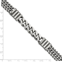 Sterling Silver 8.5" Curb Bracelet with Antiqued & Brushed Finish and Rhodium Accents by Lumare Gioia