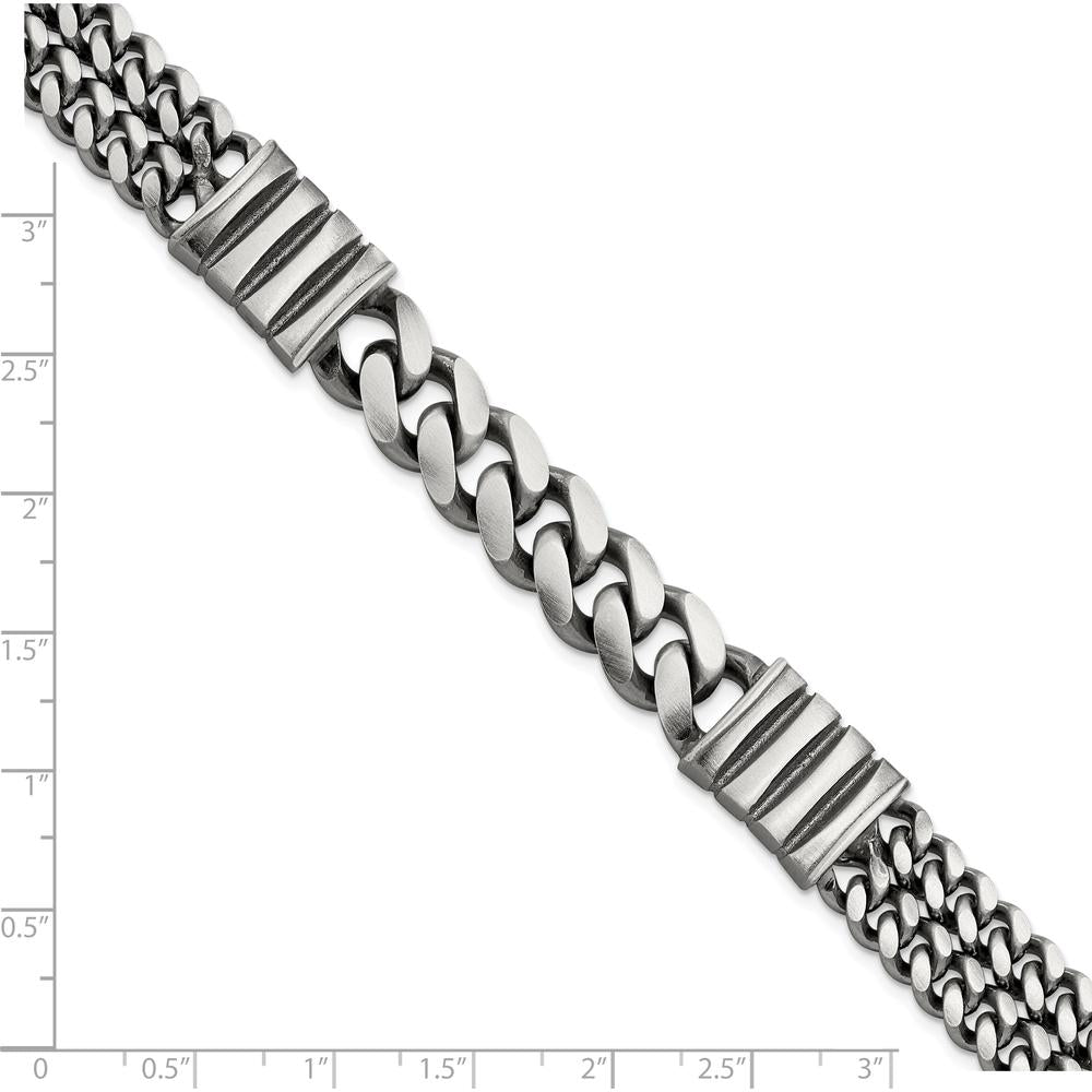Sterling Silver 8.5" Curb Bracelet with Antiqued & Brushed Finish and Rhodium Accents by Lumare Gioia