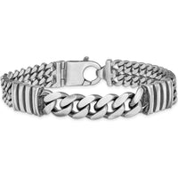 Sterling Silver 8.5" Curb Bracelet with Antiqued & Brushed Finish and Rhodium Accents by Lumare Gioia