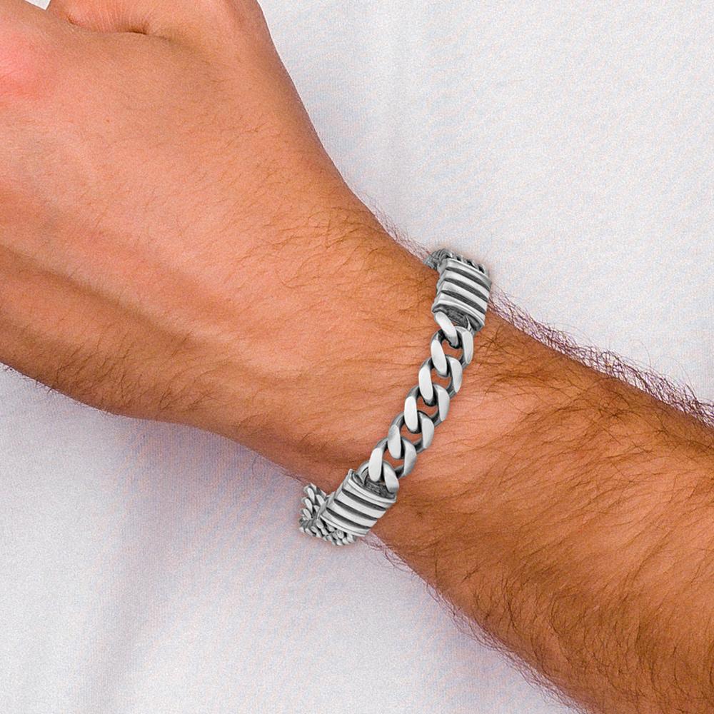 Sterling Silver 8.5" Curb Bracelet with Antiqued & Brushed Finish and Rhodium Accents by Lumare Gioia
