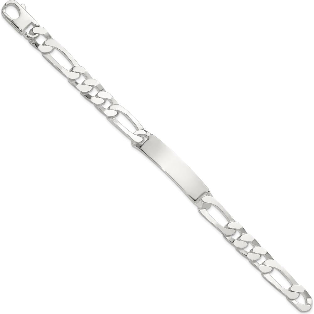 Sterling Silver 8.5" Figaro ID Bracelet with Polished Finish - Unisex Engravable Design by Lumare Gioia