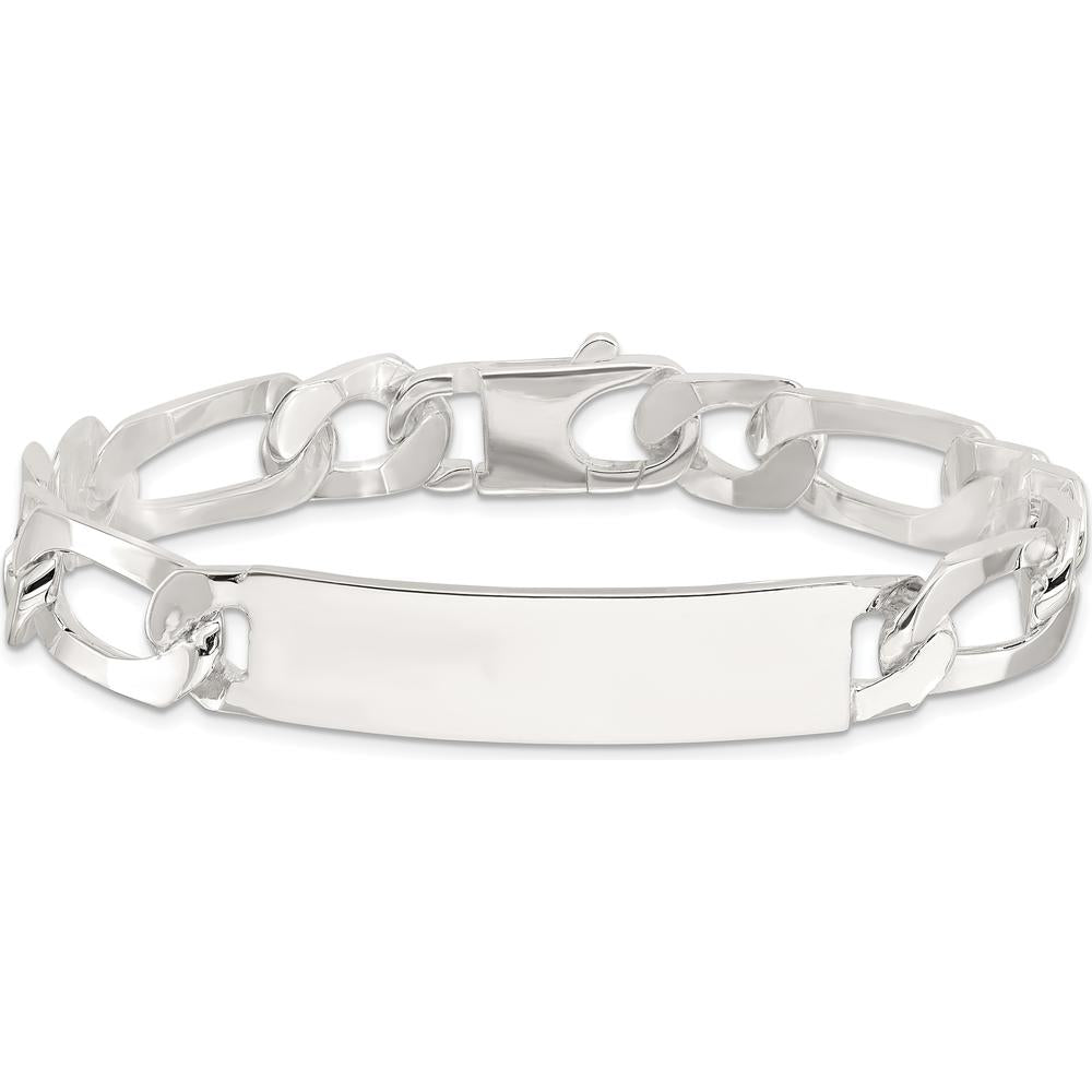 Sterling Silver 8.5" Figaro ID Bracelet with Polished Finish - Unisex Engravable Design by Lumare Gioia