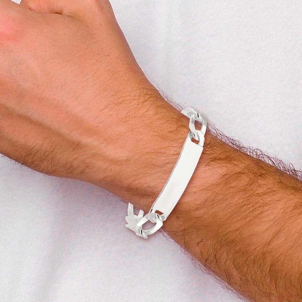 Sterling Silver 8.5" Figaro ID Bracelet with Polished Finish - Unisex Engravable Design by Lumare Gioia