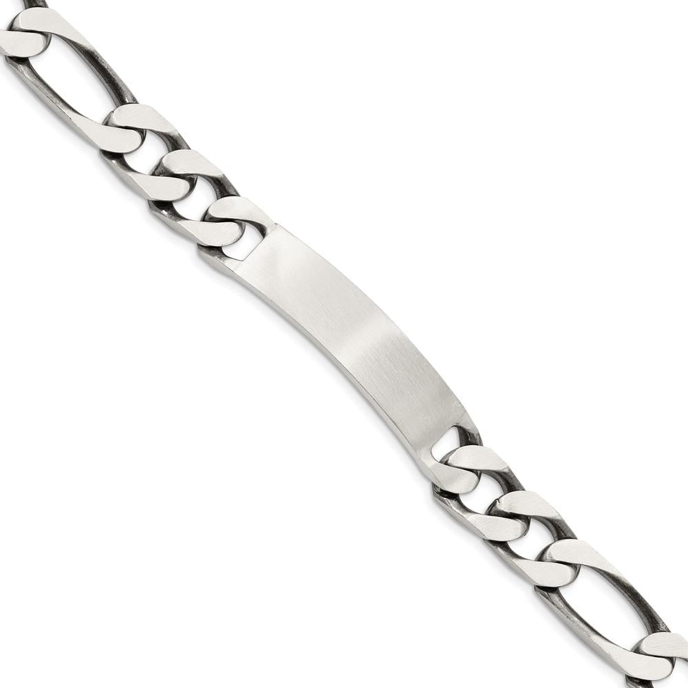 Sterling Silver 8.5 Inch Figaro Link Engraveable ID Bracelet - Antiqued Finish by Lumare Gioia