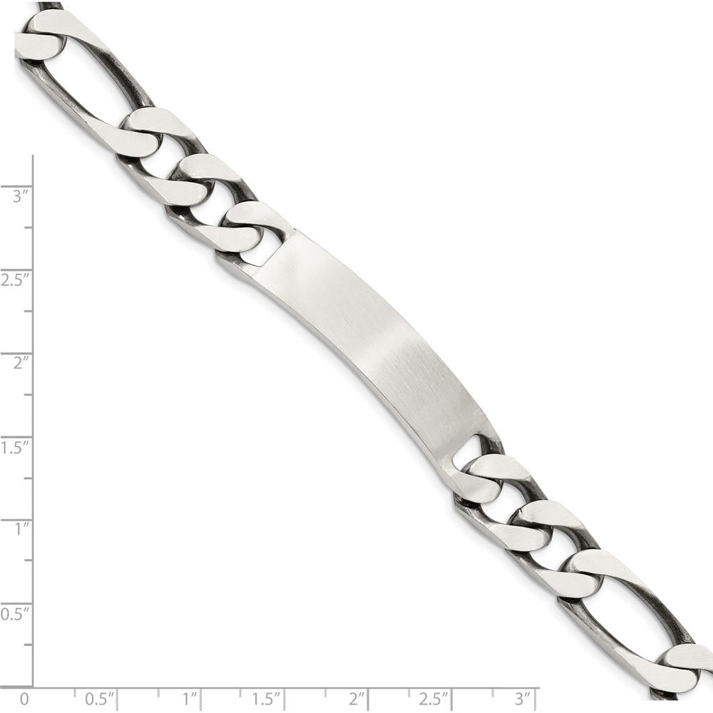 Sterling Silver 8.5 Inch Figaro Link Engraveable ID Bracelet - Antiqued Finish by Lumare Gioia