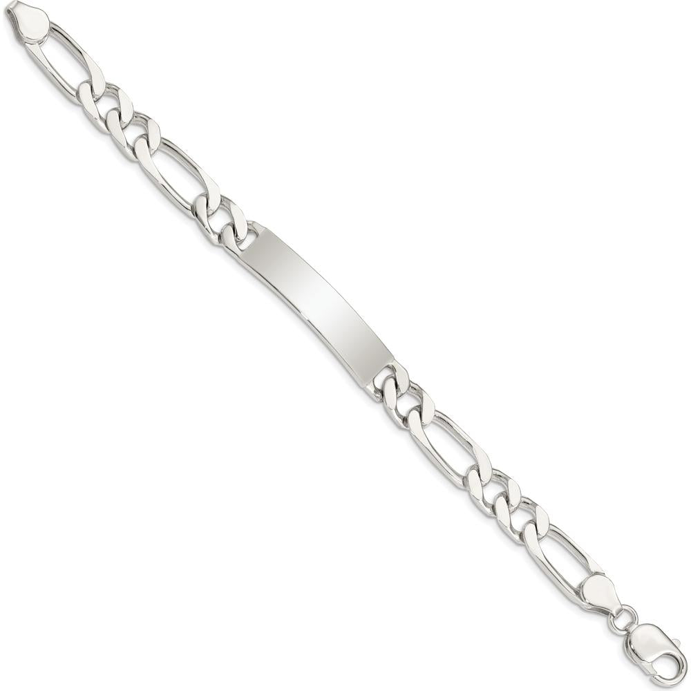 Sterling Silver 8.5" Polished Engravable Figaro Link ID Bracelet for Men by Lumare Gioia