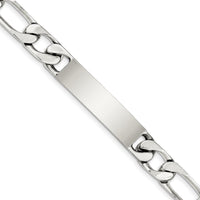 Sterling Silver 8.5" Polished Figaro Link ID Bracelet with Engravable Plate - Personalized Men's Jewelry by Lumare Gioia