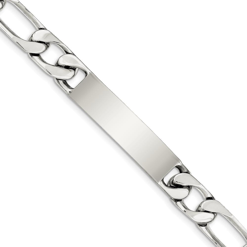 Sterling Silver 8.5" Polished Figaro Link ID Bracelet with Engravable Plate - Personalized Men's Jewelry by Lumare Gioia