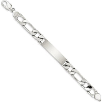Sterling Silver 8.5" Polished Figaro Link ID Bracelet with Engravable Plate - Personalized Men's Jewelry by Lumare Gioia
