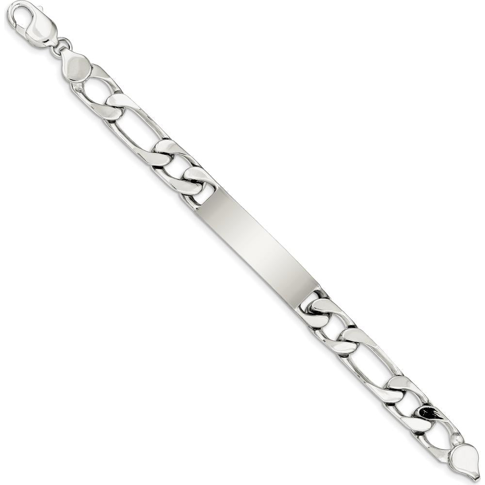 Sterling Silver 8.5" Polished Figaro Link ID Bracelet with Engravable Plate - Personalized Men's Jewelry by Lumare Gioia