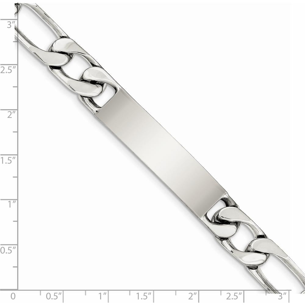 Sterling Silver 8.5" Polished Figaro Link ID Bracelet with Engravable Plate - Personalized Men's Jewelry by Lumare Gioia