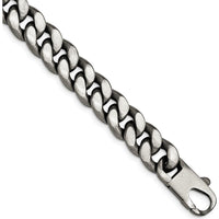 Sterling Silver 8.5" Ruthenium-Plated Curb Link Bracelet with Antiqued Brushed Finish by Lumare Gioia