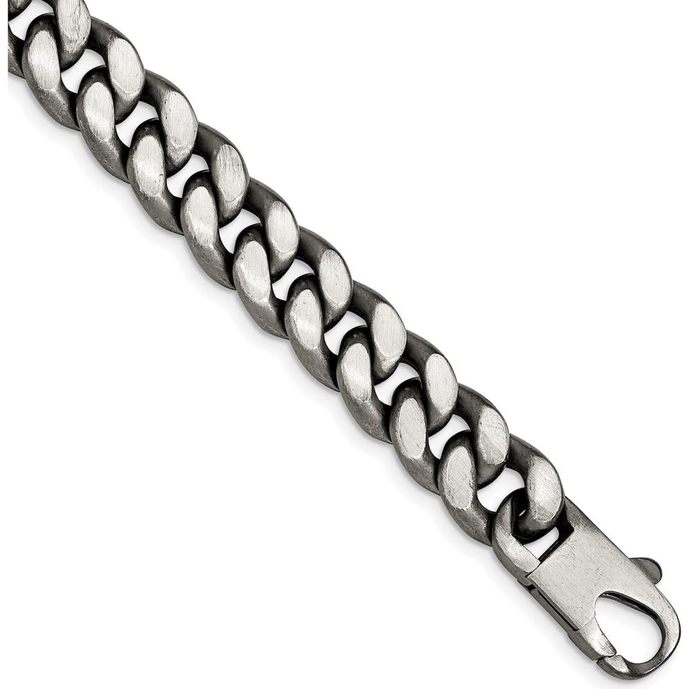 Sterling Silver 8.5" Ruthenium-Plated Curb Link Bracelet with Antiqued Brushed Finish by Lumare Gioia