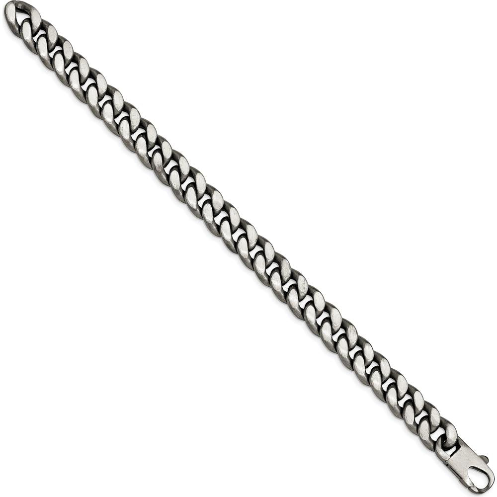 Sterling Silver 8.5" Ruthenium-Plated Curb Link Bracelet with Antiqued Brushed Finish by Lumare Gioia