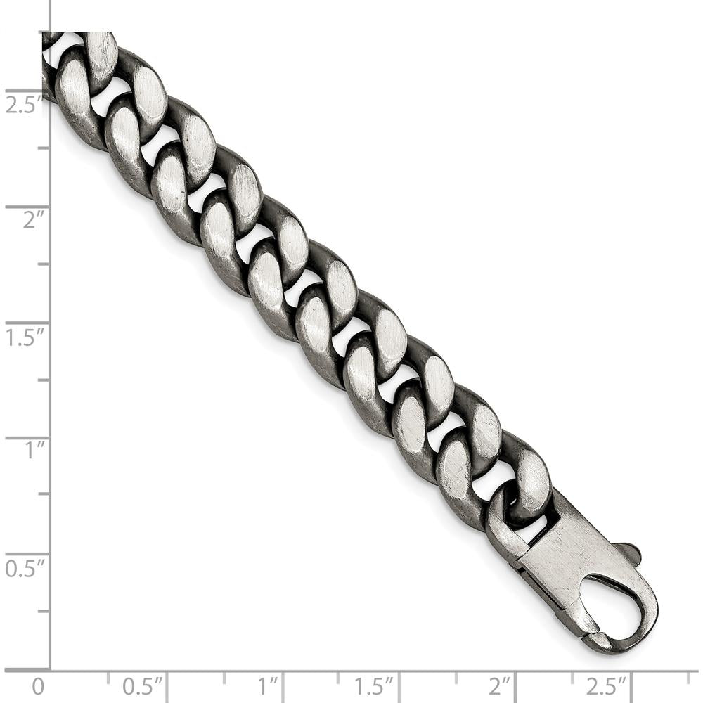 Sterling Silver 8.5" Ruthenium-Plated Curb Link Bracelet with Antiqued Brushed Finish by Lumare Gioia