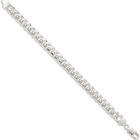 Sterling Silver 8.5mm Domed Curb Chain Bracelet with Diamond-Cut Side Texture - 7 in Length by Lumare Gioia