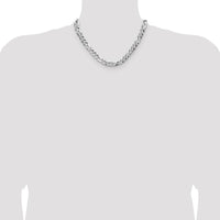 Sterling Silver 8.5mm Flat Diamond-Cut Pave Figaro Chain Necklace - 18 Inches by Lumare Gioia